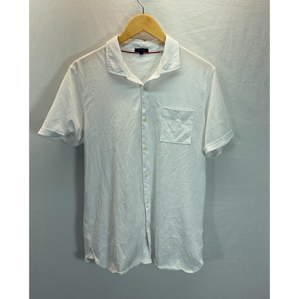 Patrick Assaraf Casual Button Down S/S Shirt M Solid white 100% Pima Cotton